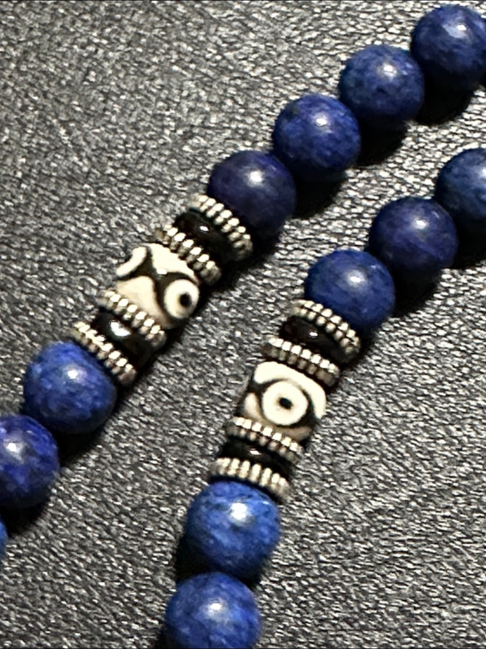 Buddha Stones 108 Beads Lazurite Lapis Lazuli 3-eyed Dzi Bead Necklace - Picture 7 of 12